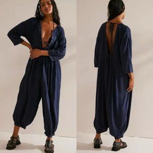 NWT $98 Free People Calsi Jumpsuit Small Navy Blue Romper One Piece